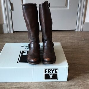 Frye Veronica slouch calf boots in dark brown
